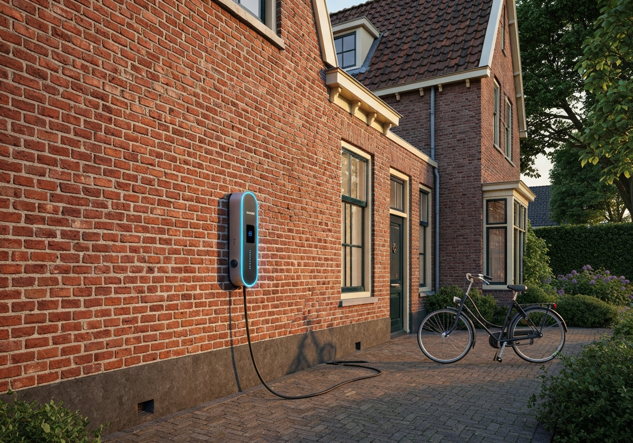 Laadpaal geïnstalleerd bij een woning voor elektrisch laden
