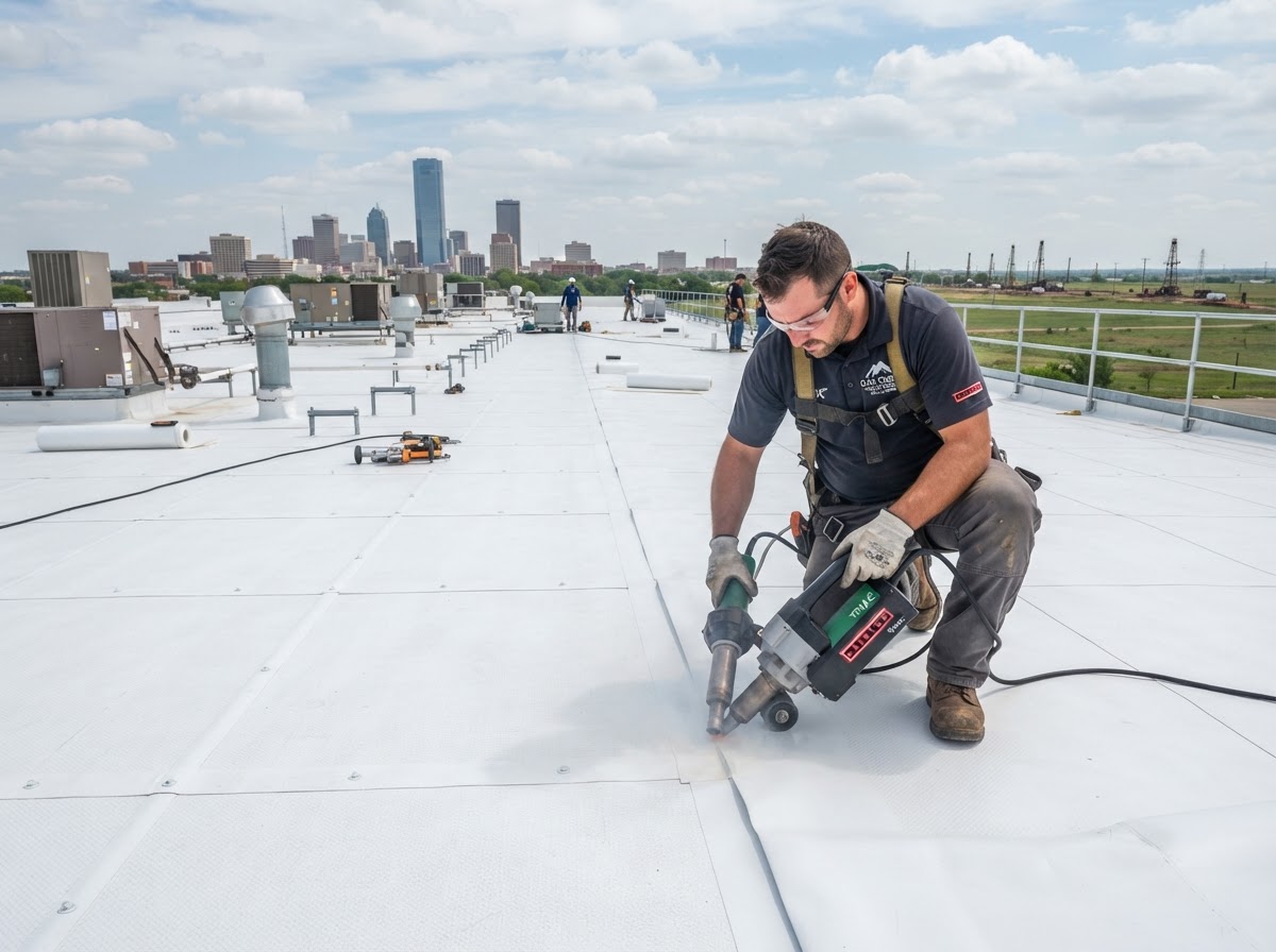 TPO membrane commercial roofing installation in Oklahoma