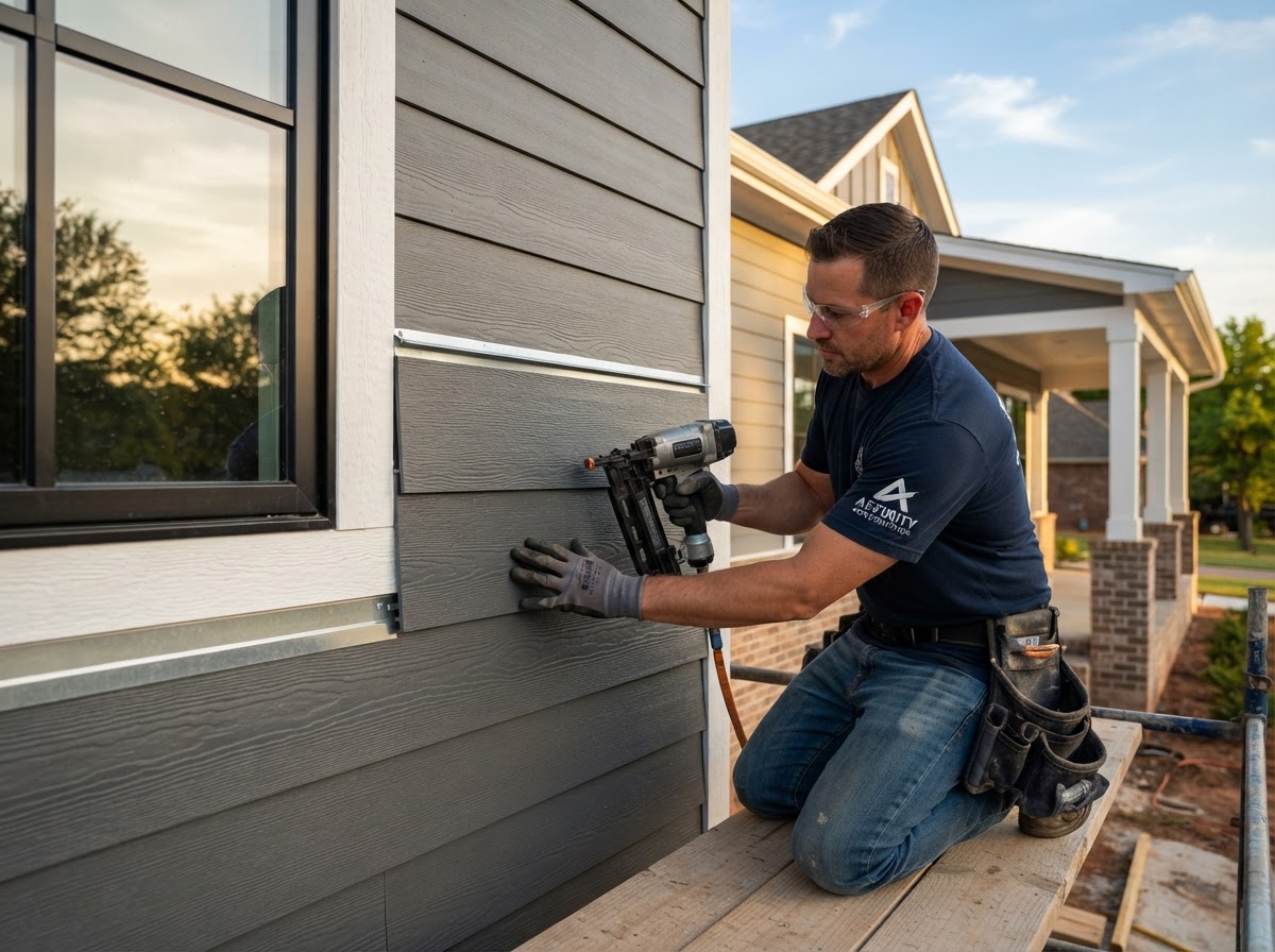 Fiber cement siding installation by Landrun 1889 crew