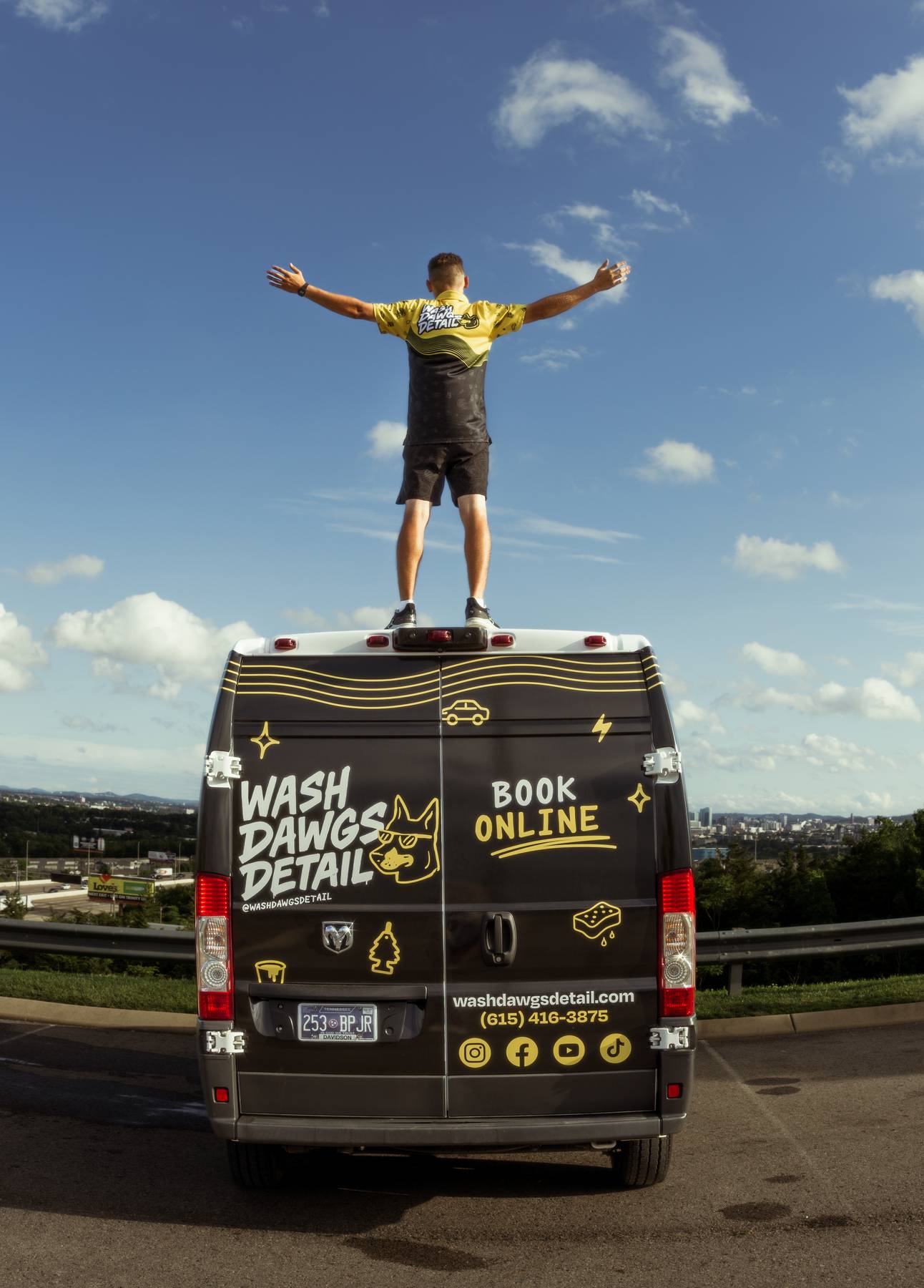Dale on top of van