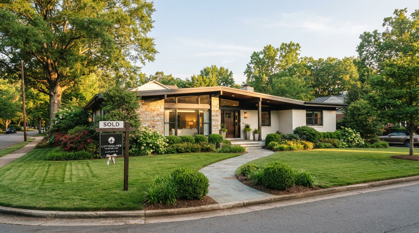 A well-maintained Charlotte home with a sold sign in the front yard