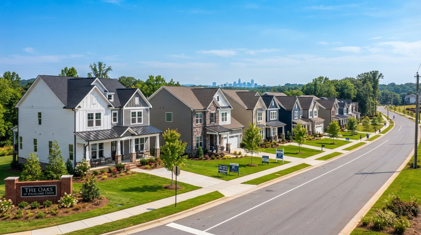 New construction homes in a Charlotte NC housing development with modern architecture