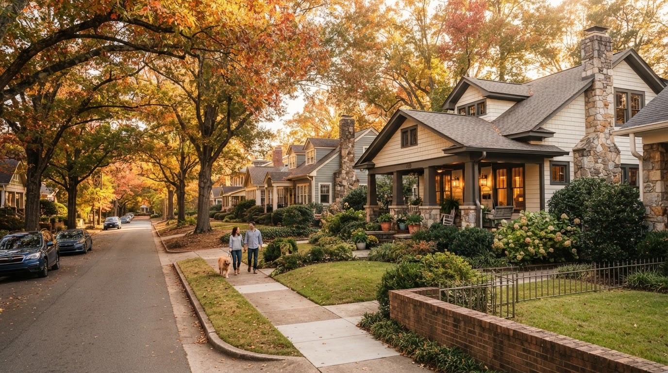 Historic Dilworth Charlotte neighborhood with bungalow homes and tree-lined streets