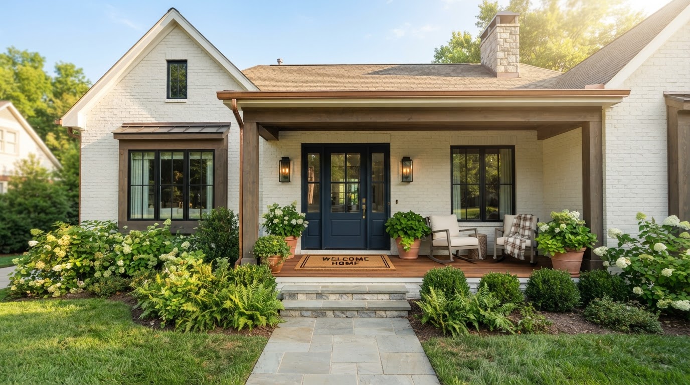 A welcoming Charlotte NC home with a front porch and welcome mat