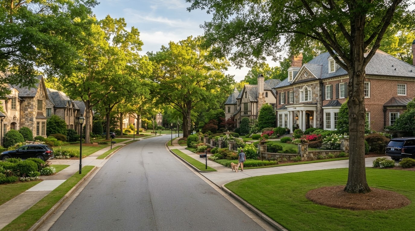 Elegant Buckhead Atlanta neighborhood with luxury homes and tree-lined streets