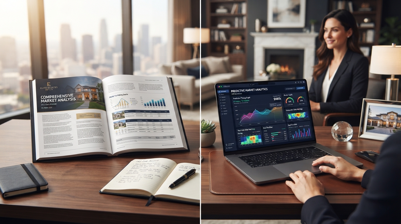 Traditional CMA report compared with modern AI pricing dashboard