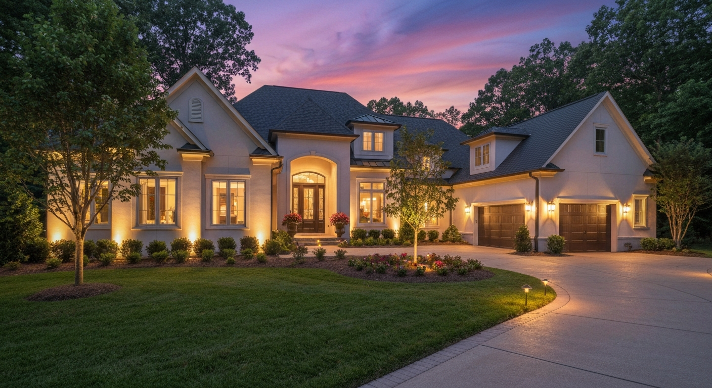 Luxury home twilight exterior