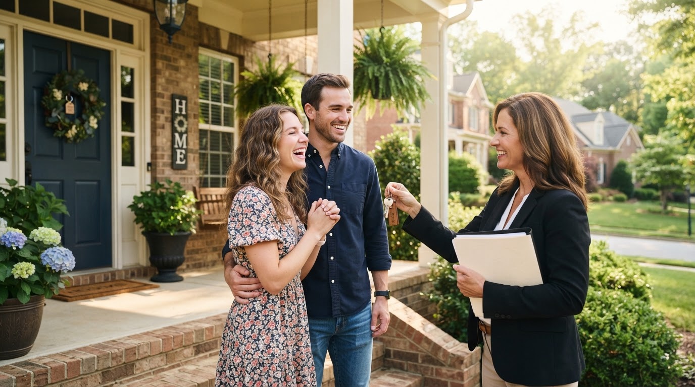 A couple receiving keys to their first home in Charlotte NC