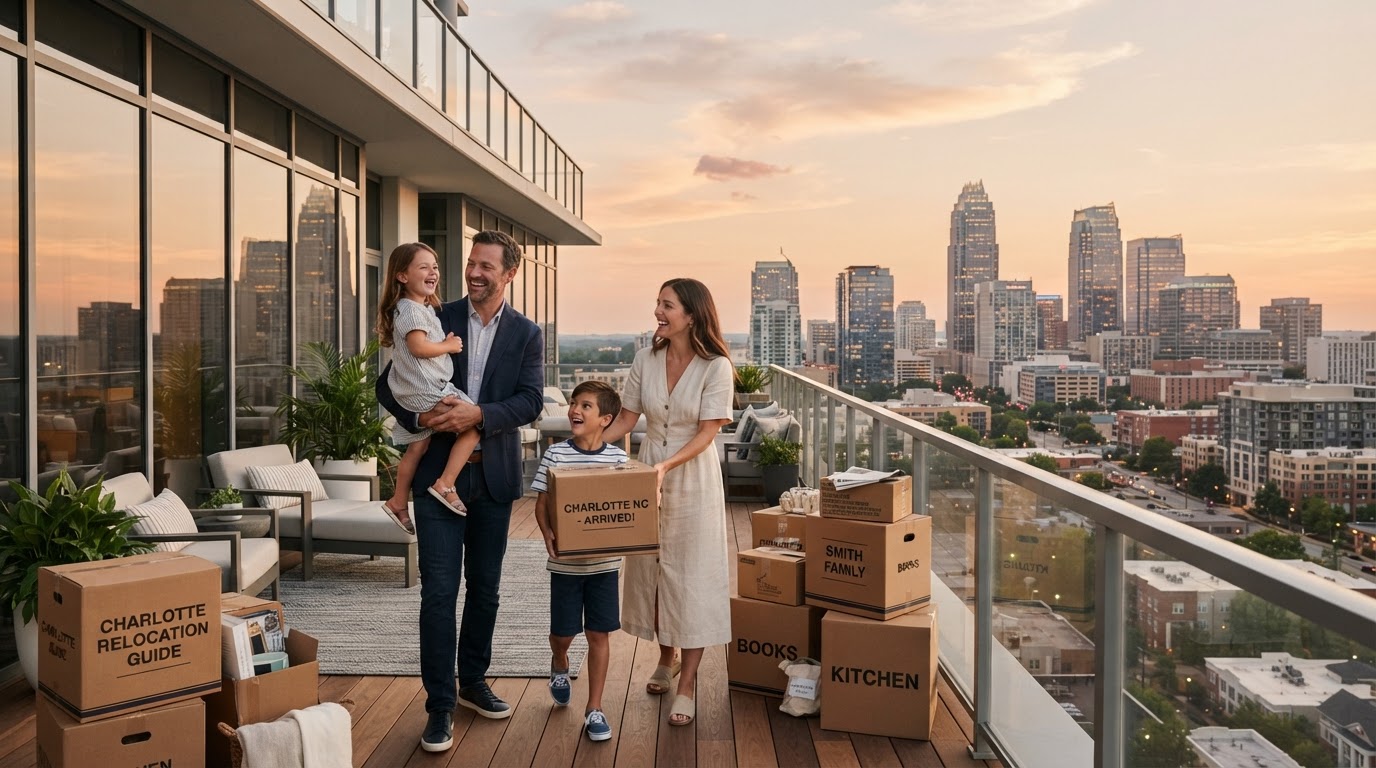 Charlotte NC skyline at golden hour representing an out-of-state relocation destination