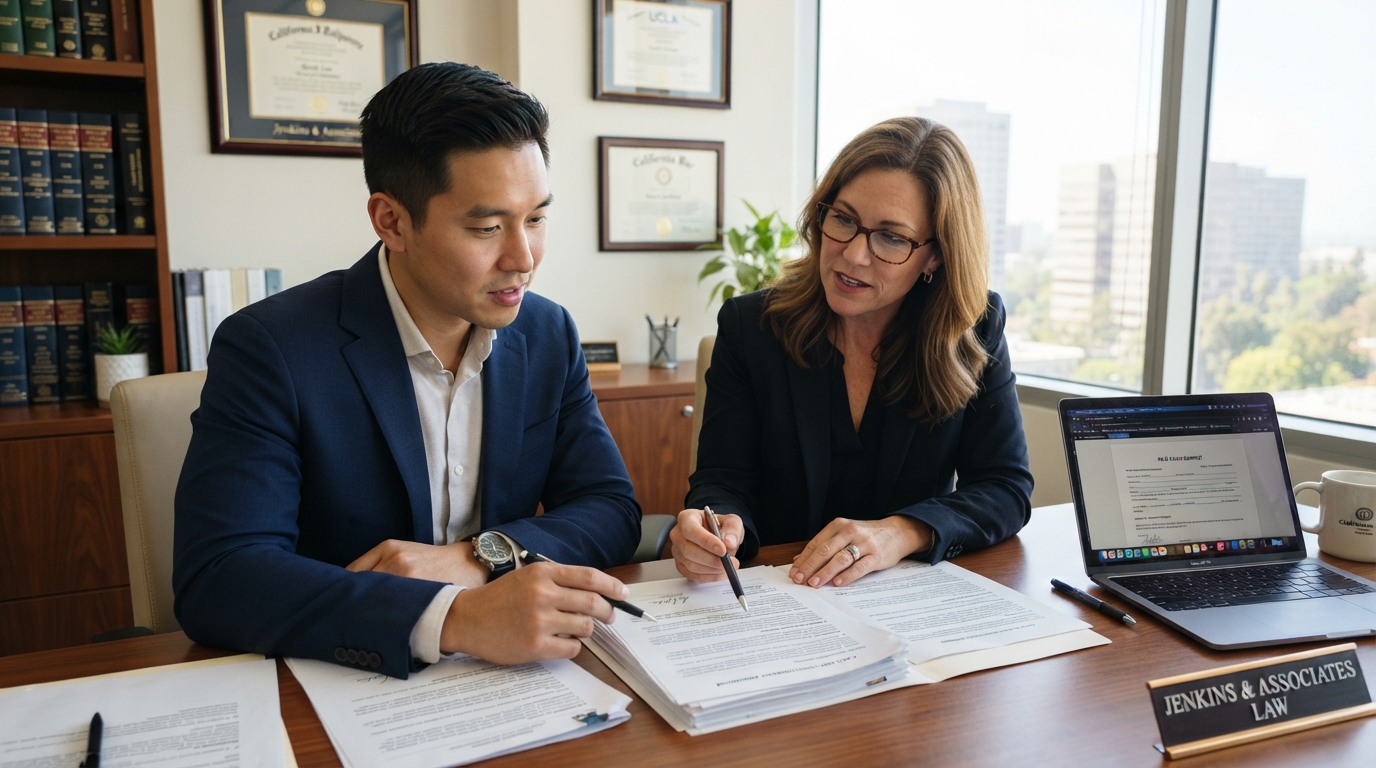 A diverse homeowner reviewing cash offer contingency documents with a female attorney at a desk