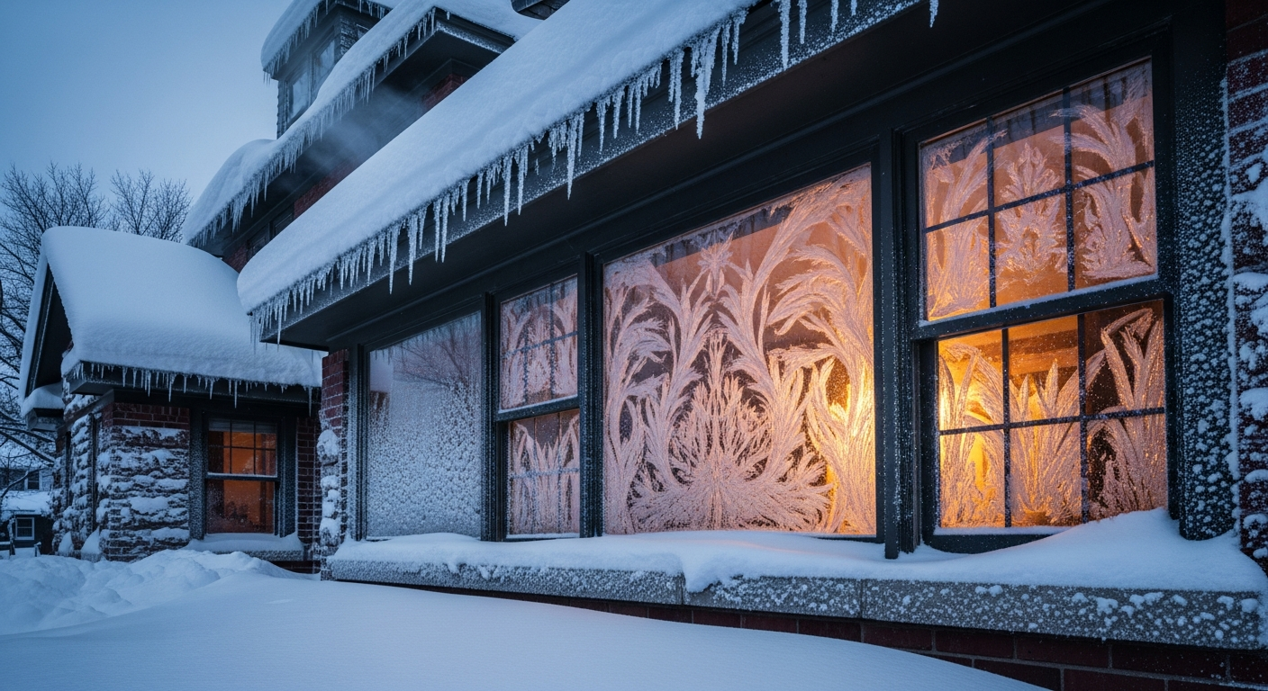 Wisconsin home exterior in deep winter