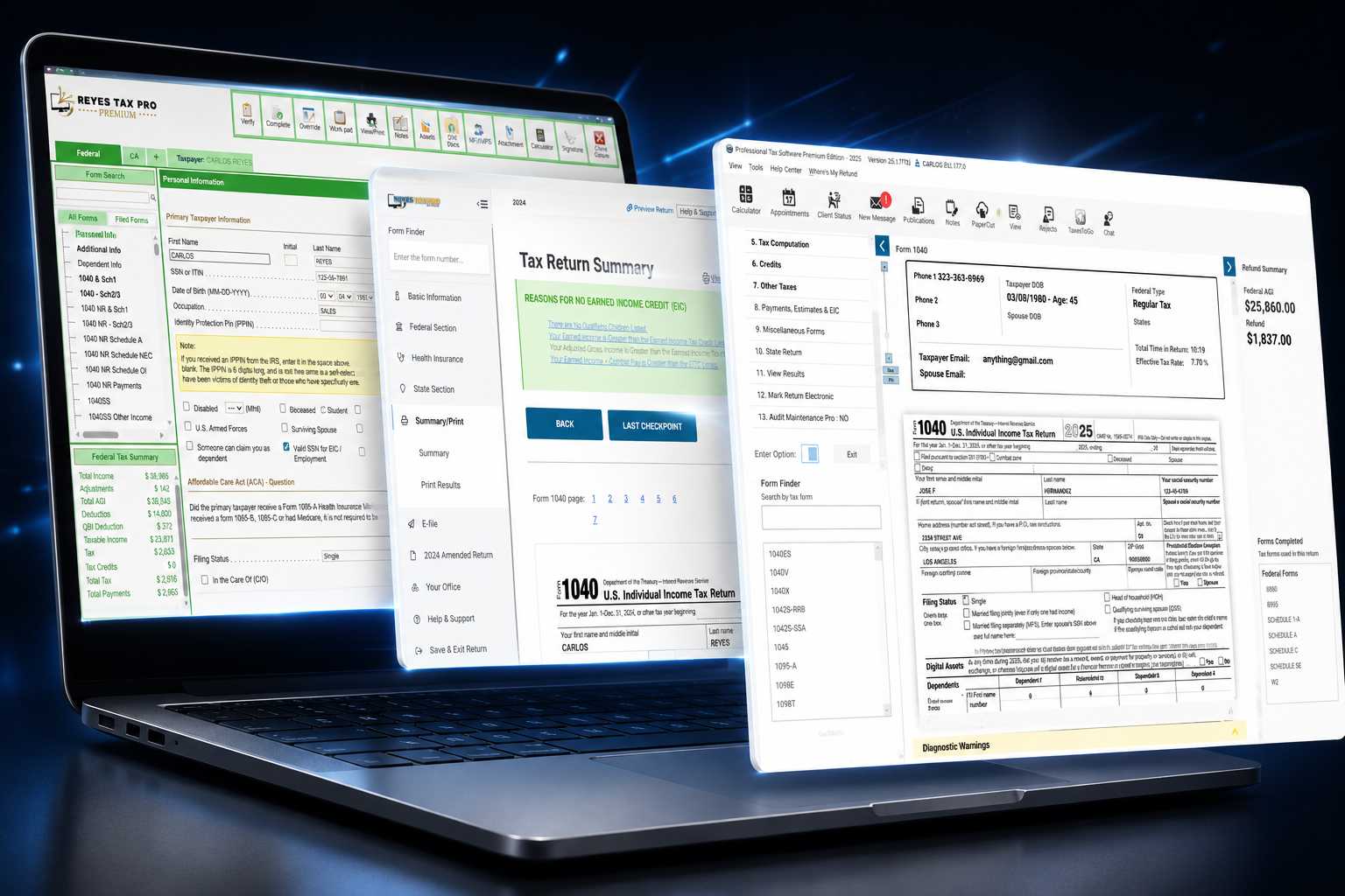 Reyes Tax Pro tax software interface