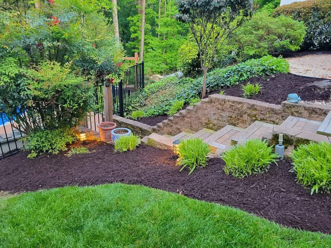 Mulch beds with landscape lighting