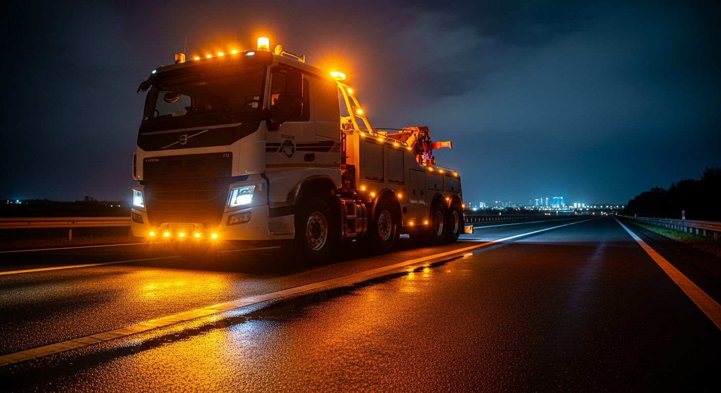 Tow truck at night