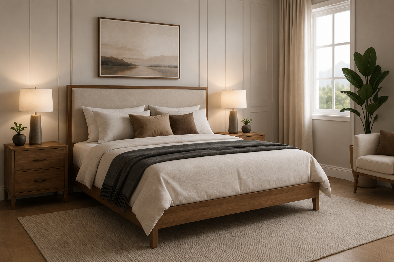 Bedroom showing potential bed bug hiding spots