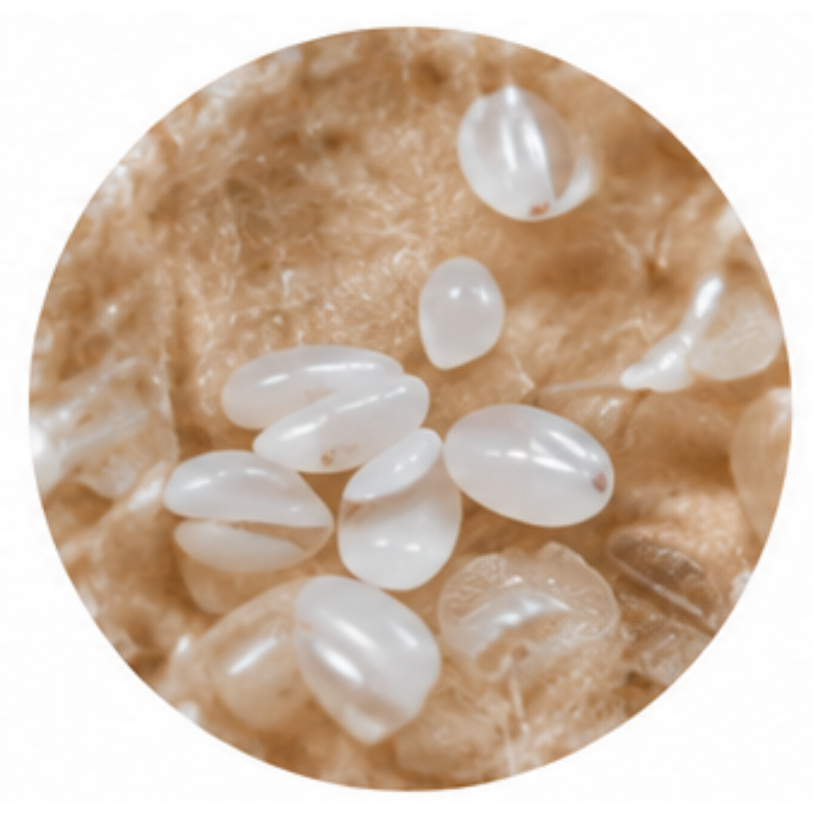 Tiny white
eggs