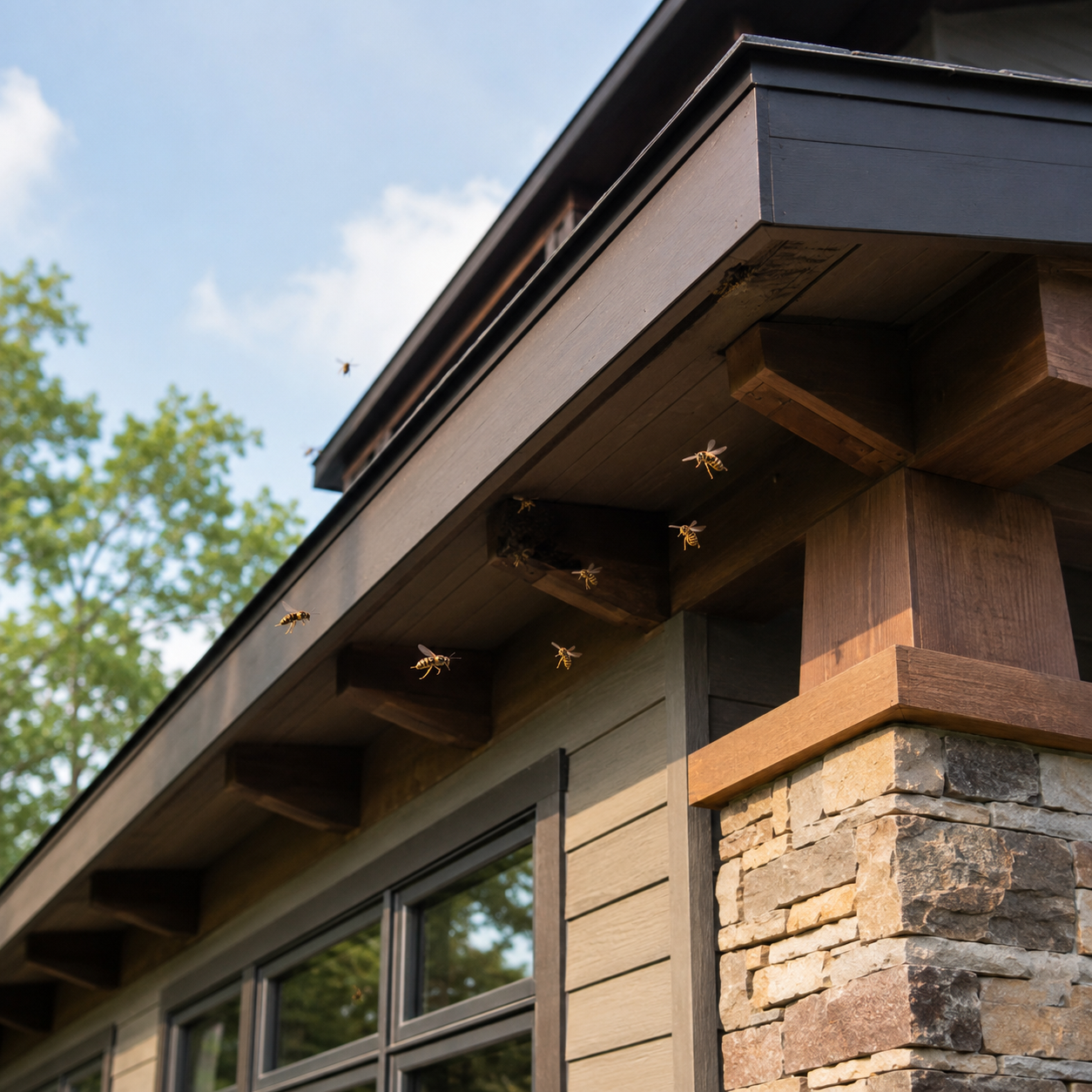 Wasps around eaves