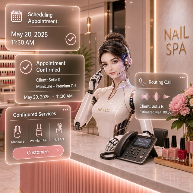 AI receptionist concept in a modern nail salon