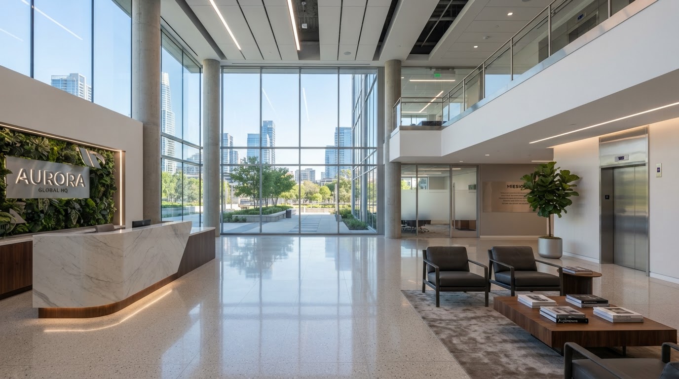 Modern commercial office building lobby