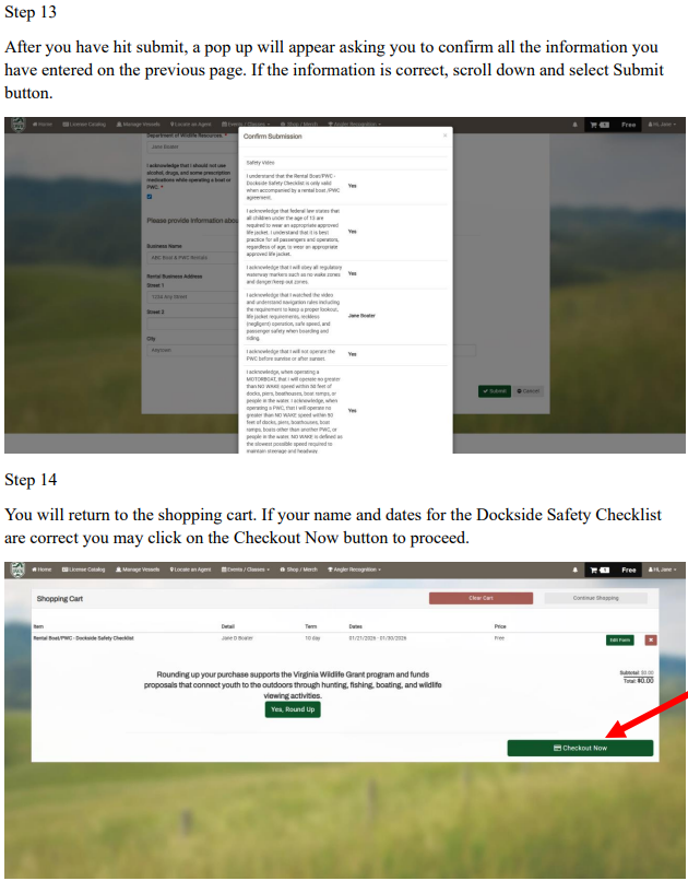Step 13 & 14: Confirm Submission and Checkout