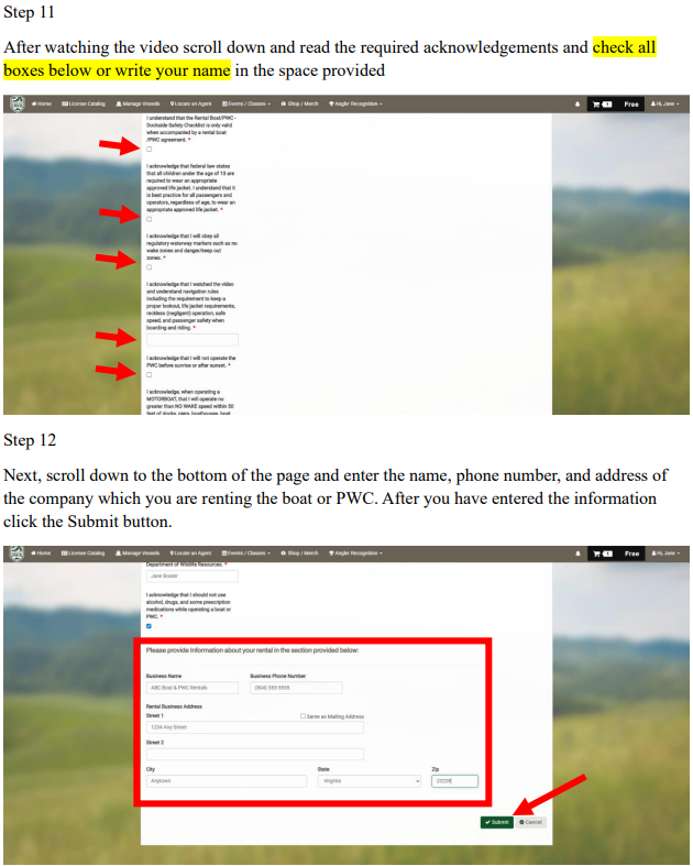 Step 11 & 12: Acknowledge and Submit Rental Information