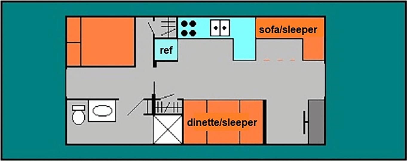 39ft Houseboat Floor Plan layout showing 1 stateroom and 1 head