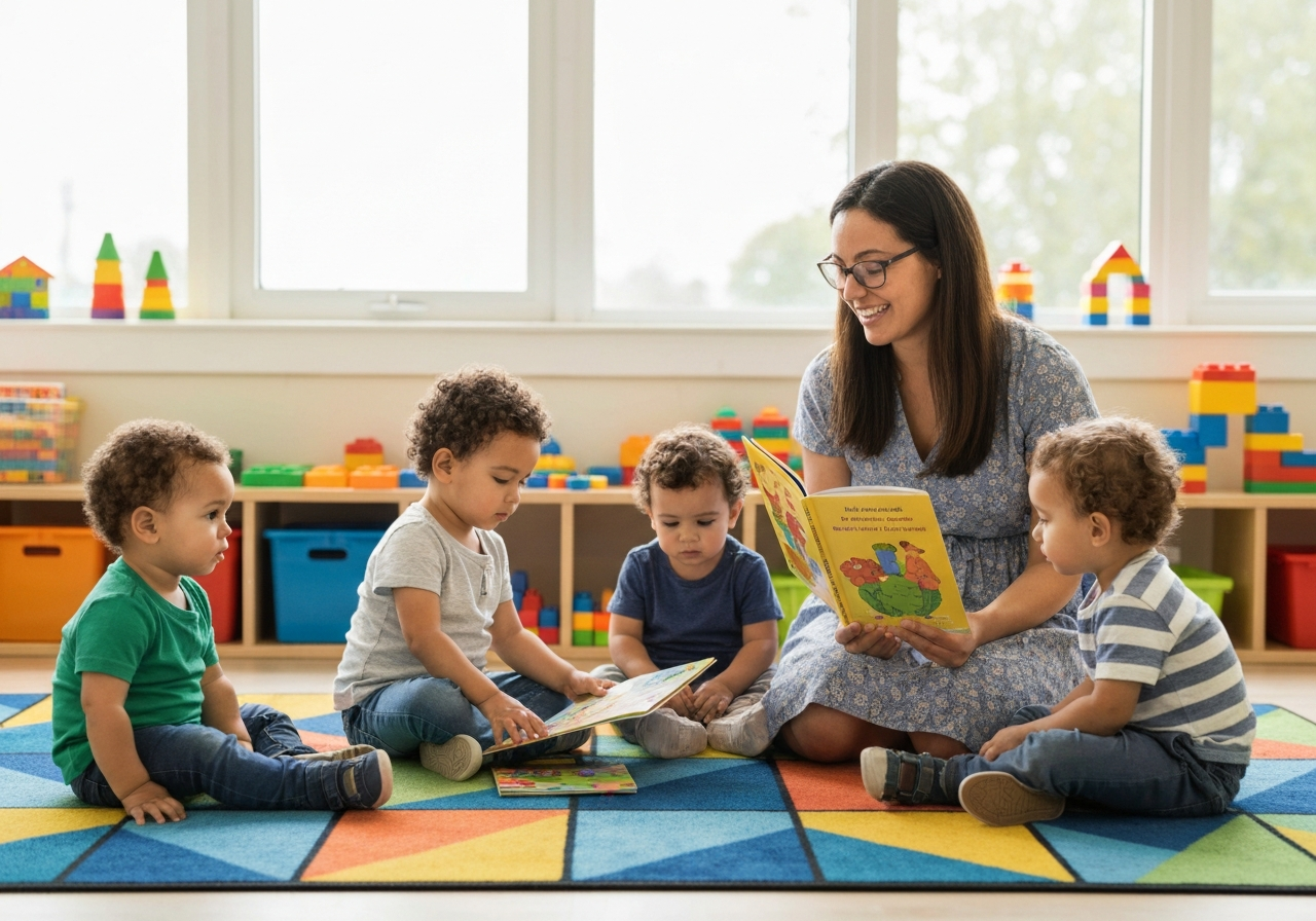 Teacher reading to toddlers