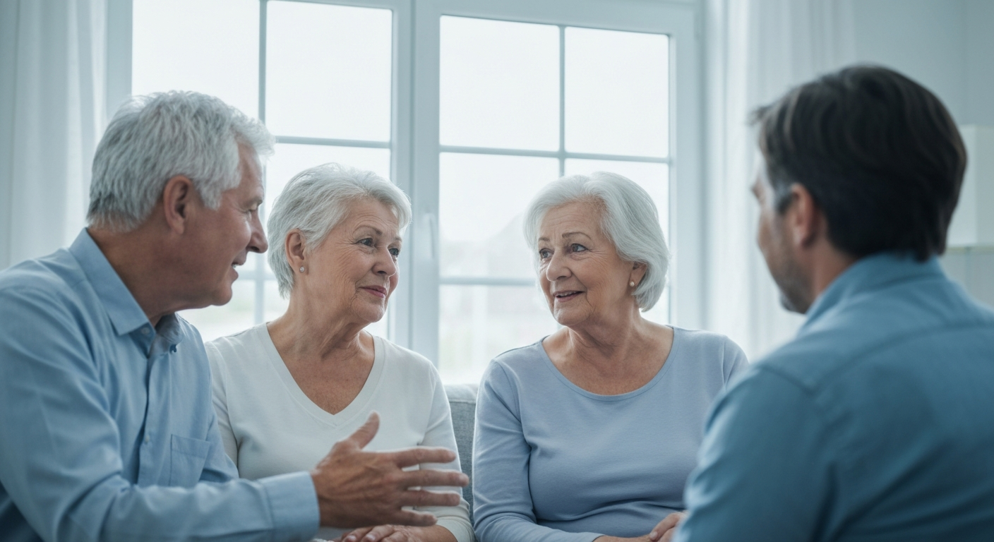 Older couple talking with a relative