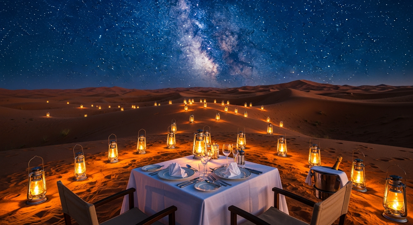 Dîner privé dans le désert sous la Voie lactée
