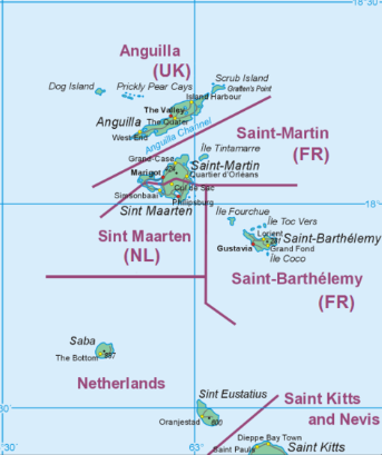 Map of the Northeastern Caribbean islands