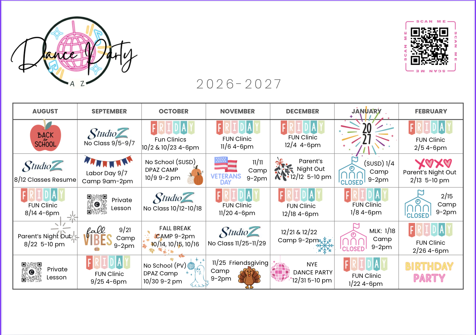 Dance Party AZ 2026-2027 Event Calendar - Page 1