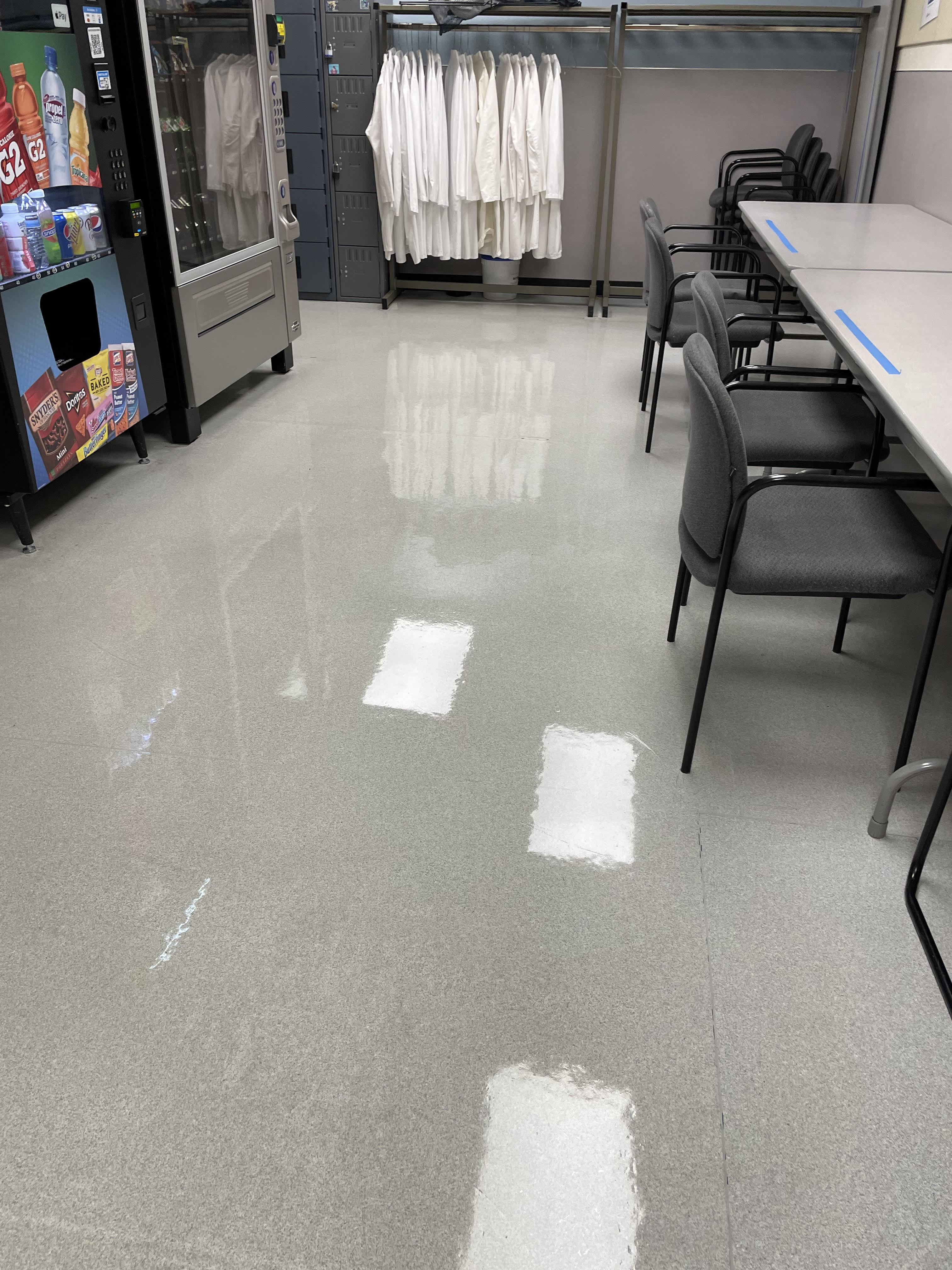 Freshly waxed commercial floor