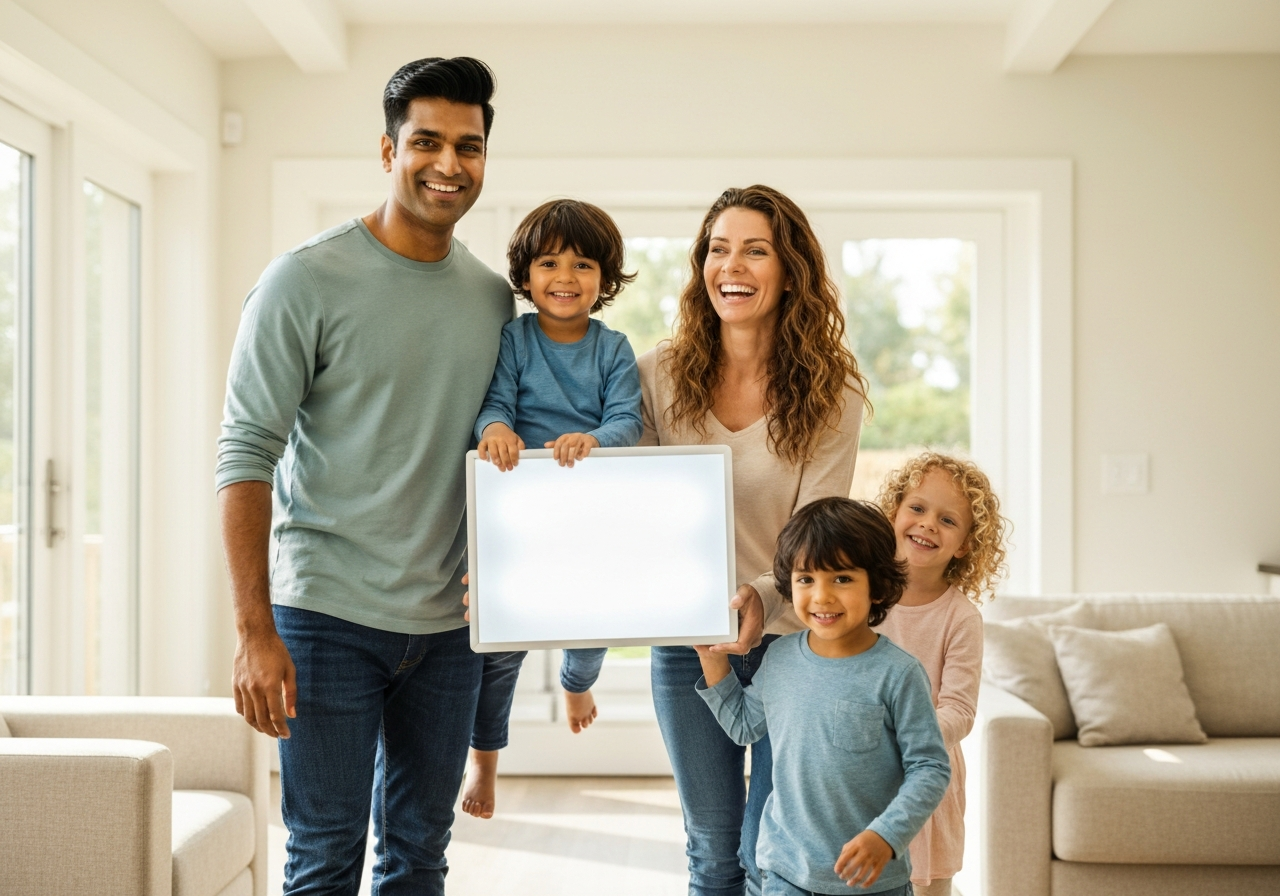 Happy family moving into new home