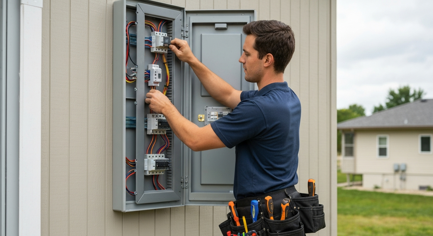 Electrician working on a panel