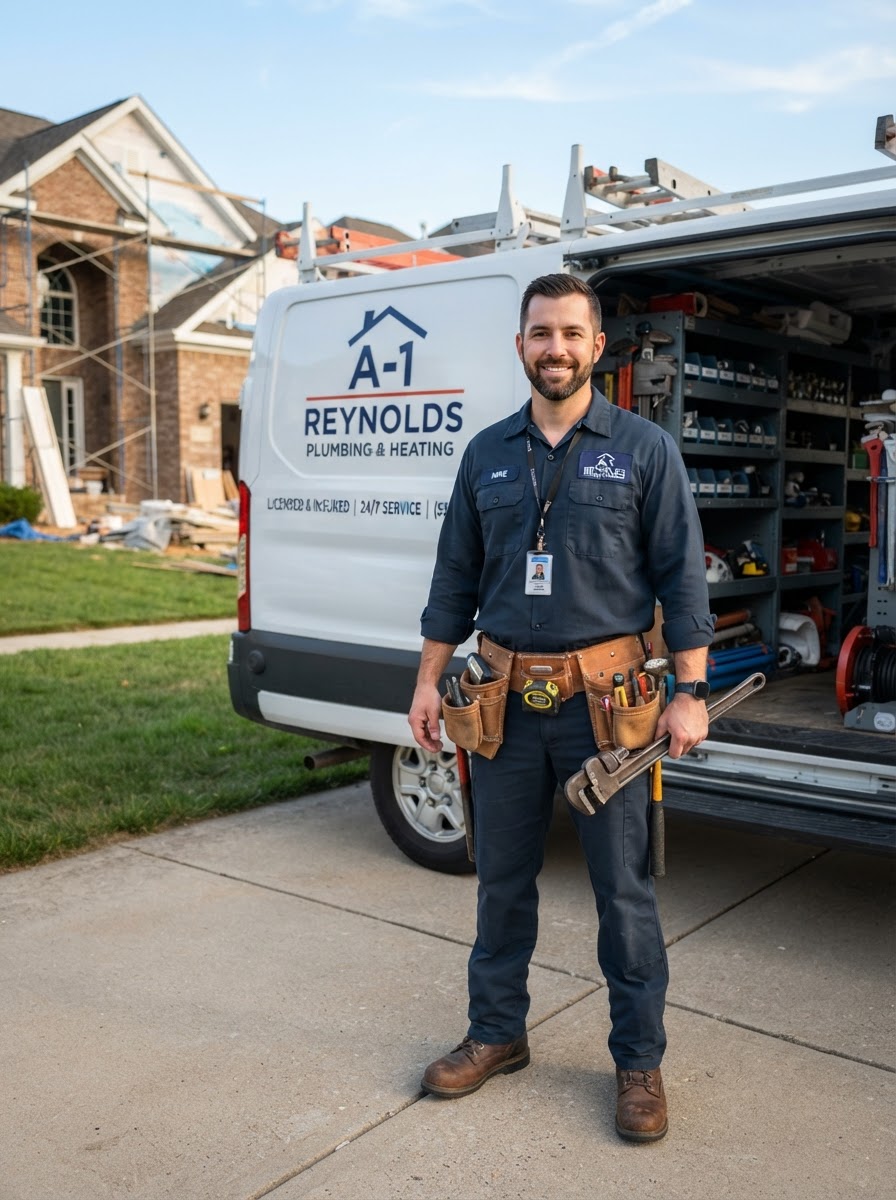 Contractor on a job site with tools and work van