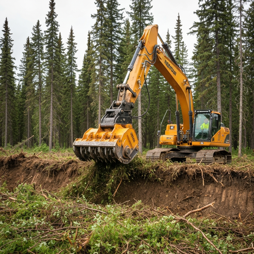 Excavator with Mulching Head