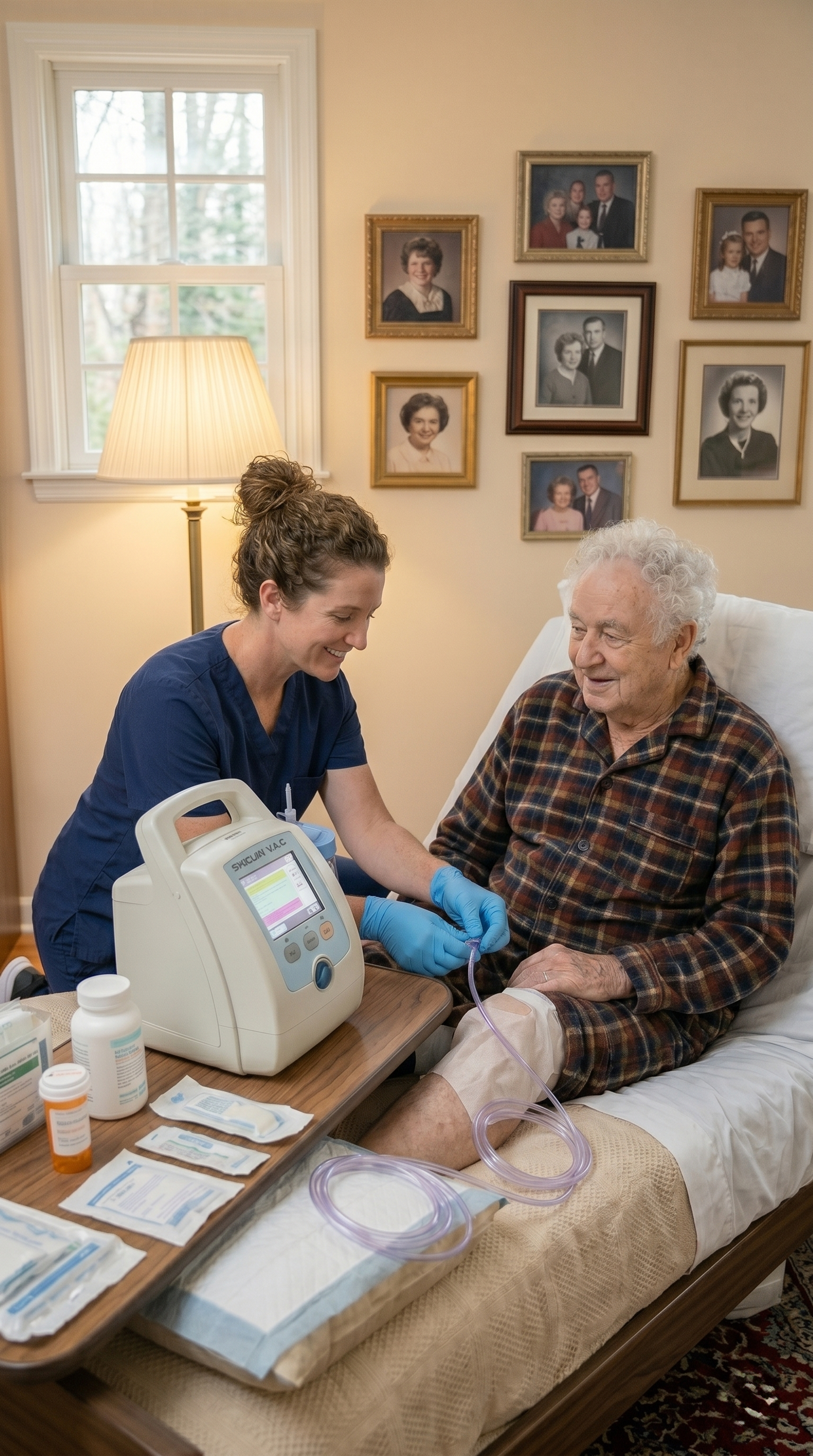 In-home wound care professional treating a patient