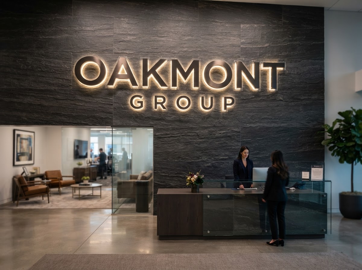 Backlit Lobby Logo — Oakmont Group