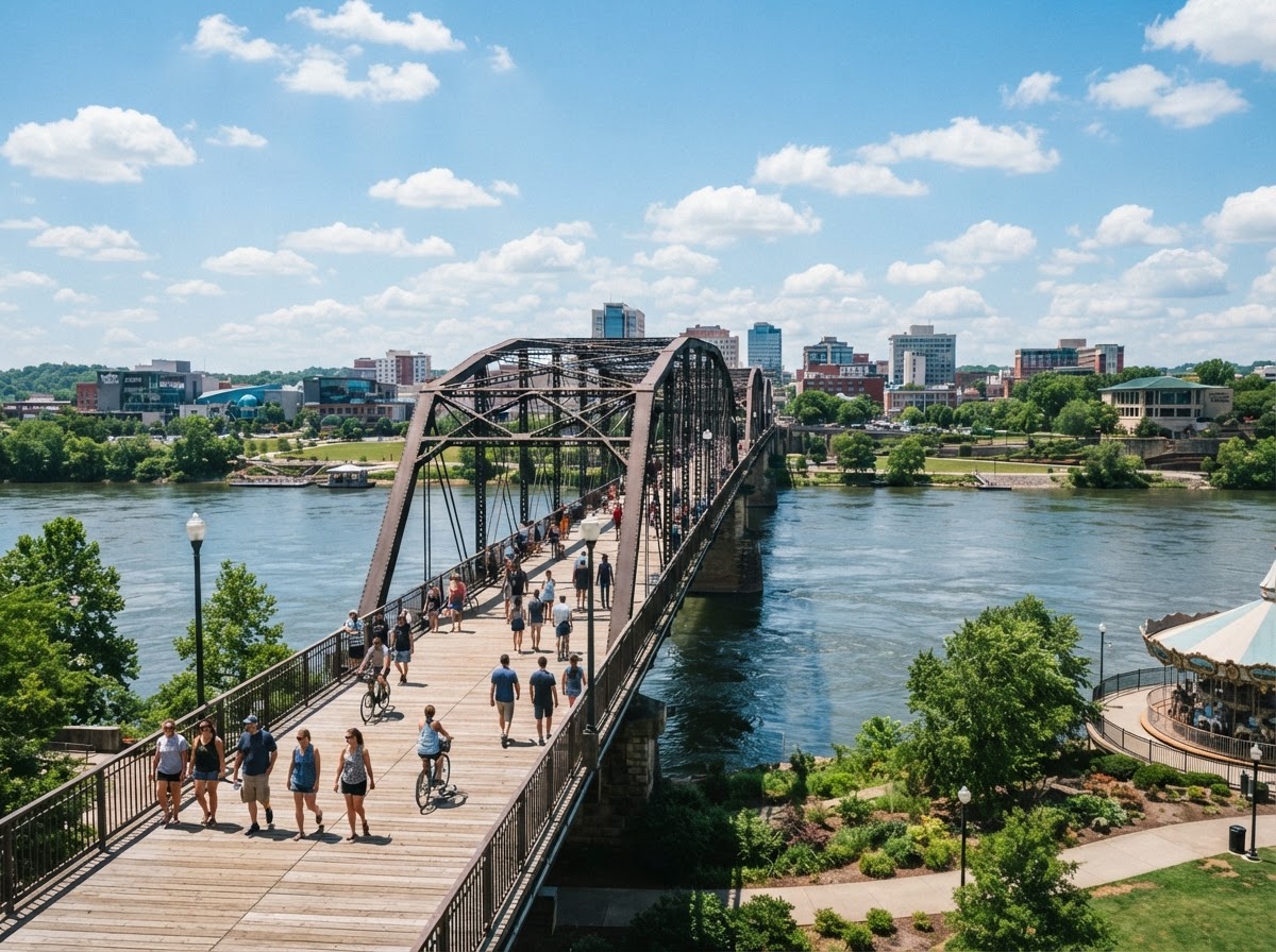 Chattanooga Tennessee Walnut Street Bridge riverfront at midday