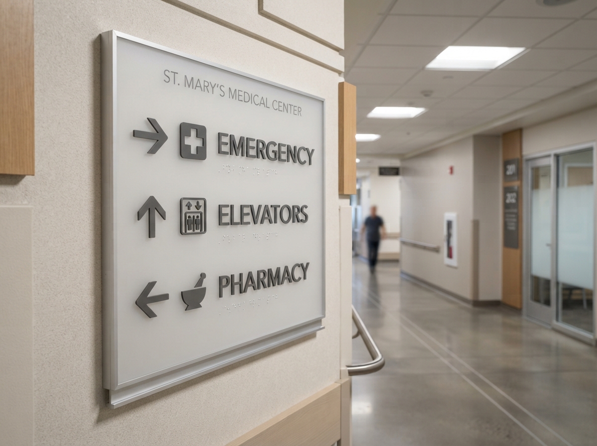 ADA-Compliant Wayfinding — Hospital Corridor