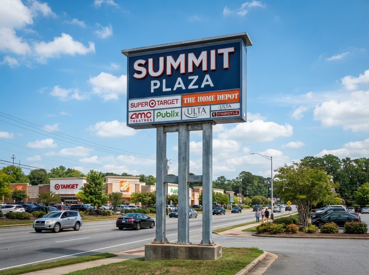 Daytime Pylon-Mounted Cabinet — Summit Plaza