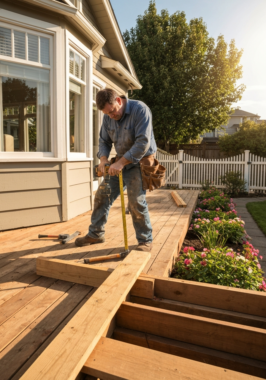 Anthony McCann working on a deck