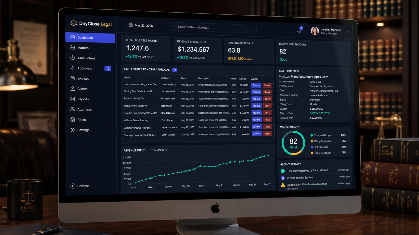 DayClose Legal Web Dashboard preview