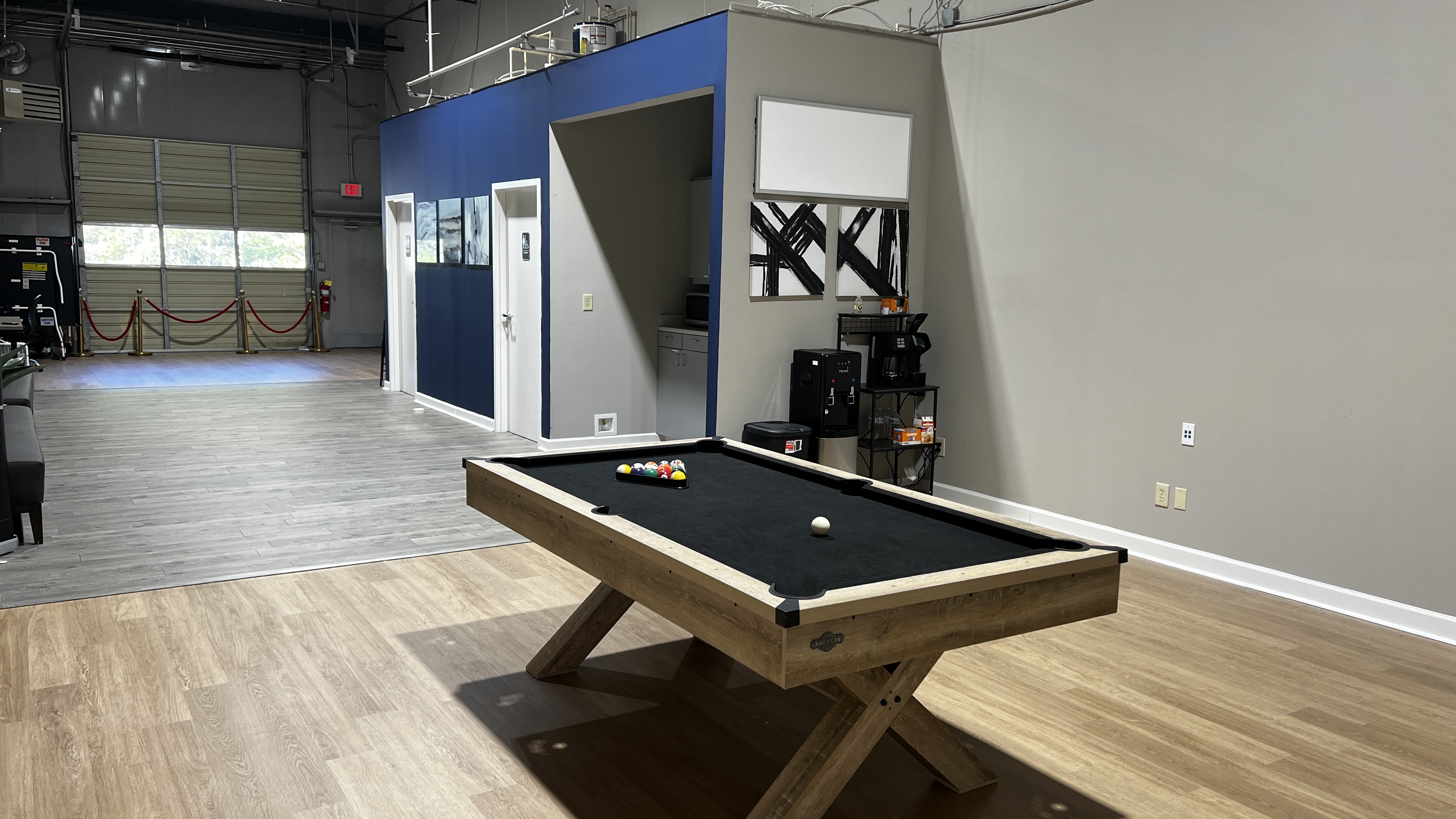 Pool table and refreshment coffee area at Simplicity Genius Business Resource Center Conyers GA