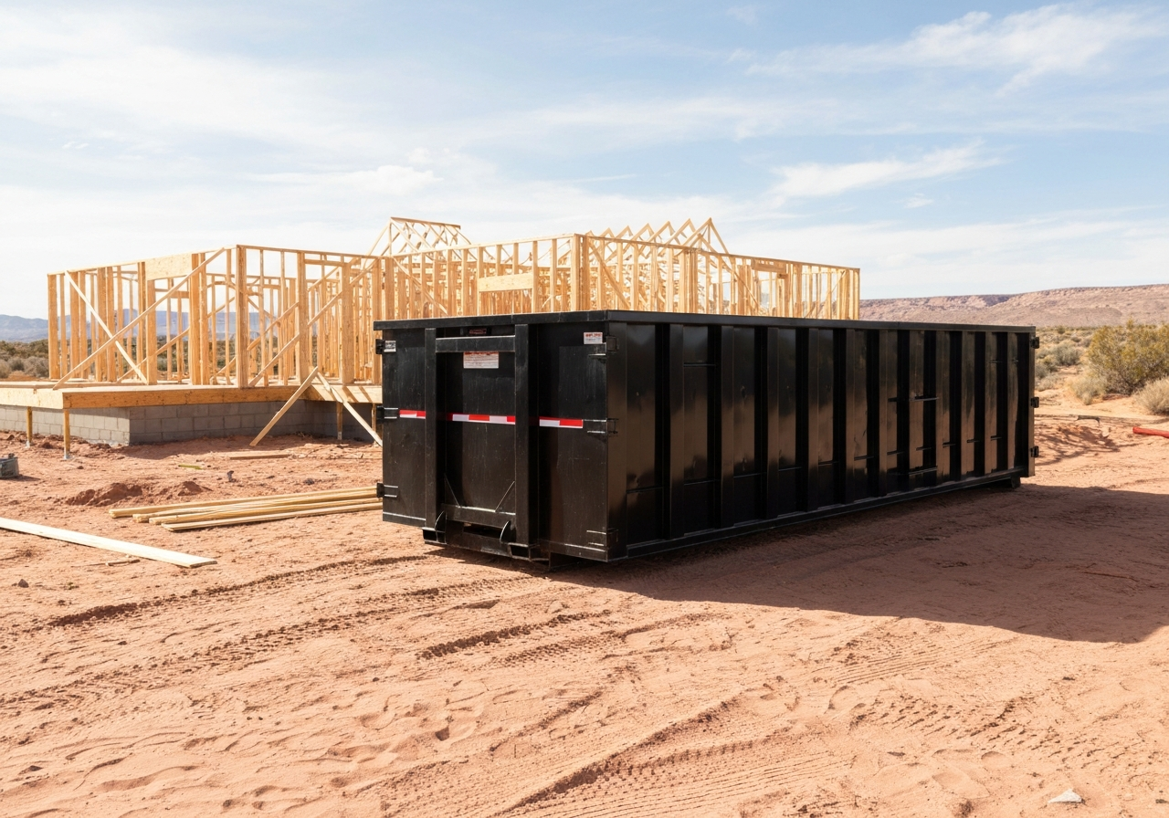Professional 14-yard roll-off dumpster at a new home construction site