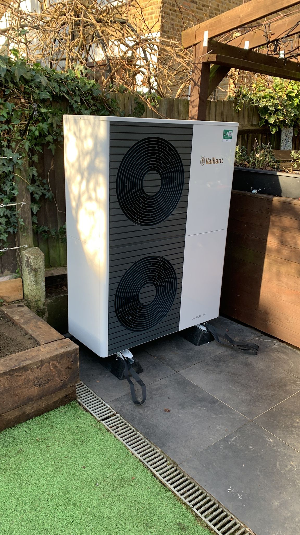 Vaillant heat pump installation outdoors