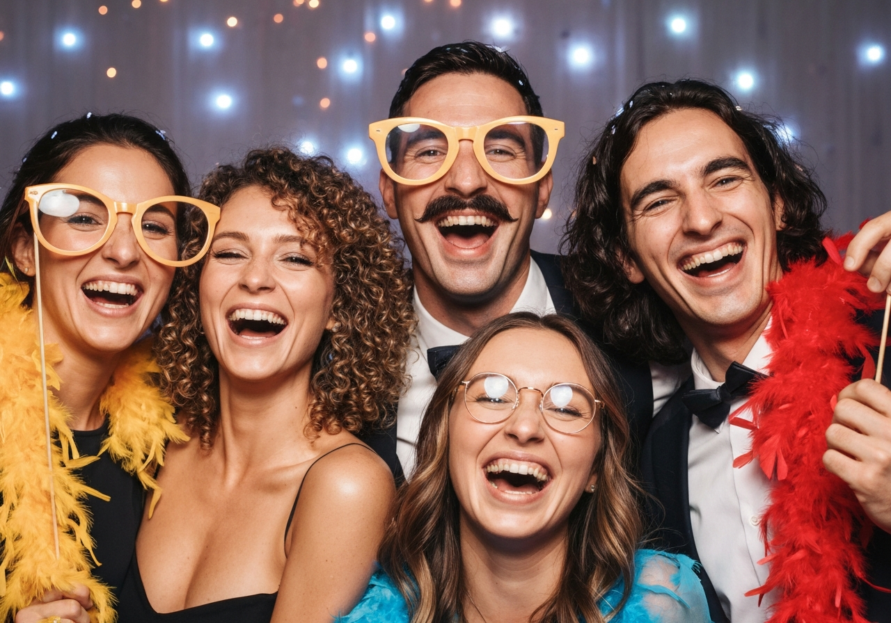 Group of friends in photo booth