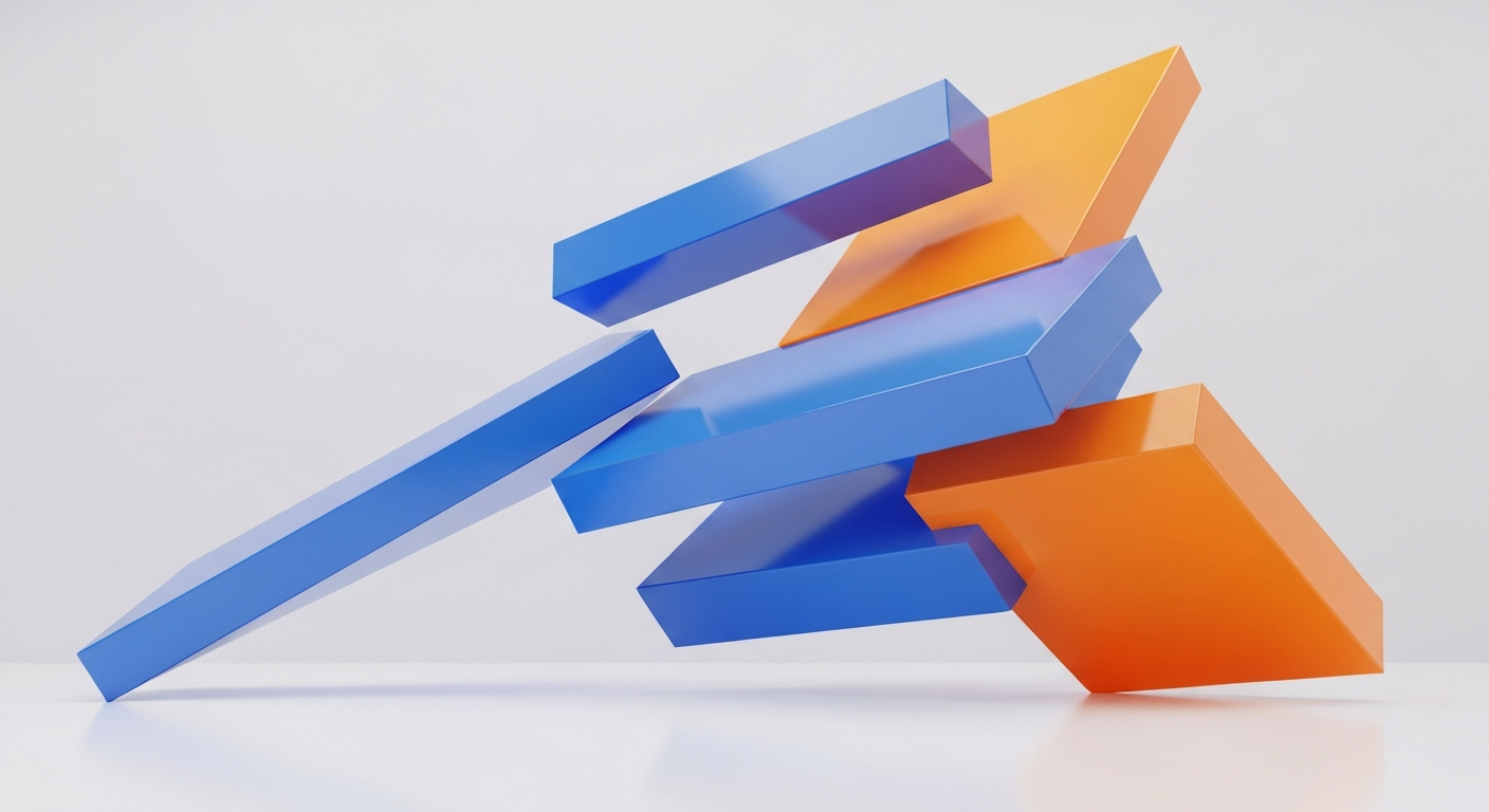Abstract 3D composition with electric blue and vibrant orange geometric shapes