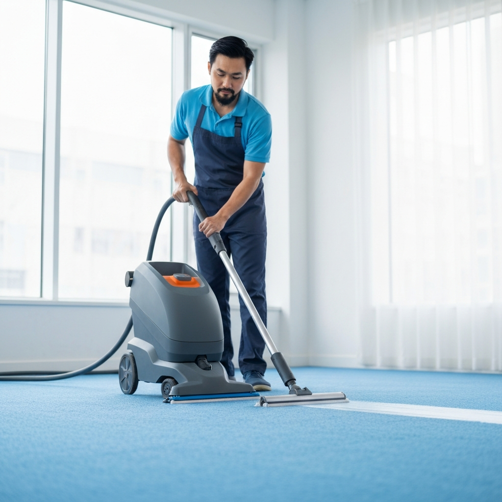 Carpet cleaning professional at work