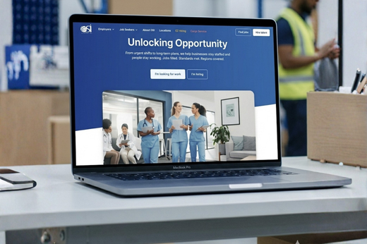 OSI Staffing website mockup on MacBook